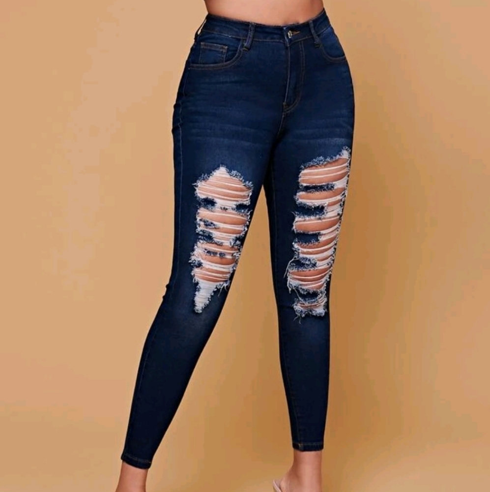 High waist ripped frayed skinny jeans
